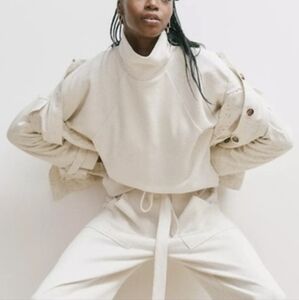 Madewell Herringbone Jacquard Mock Turtleneck Sweater Pullover in Ivory - Size S